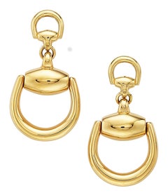 Gucci 18k Yellow Gold Horsebit Drop Earrings, Leverback Closure