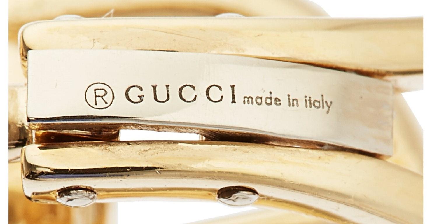 Women's or Men's Gucci 18k Yellow Gold Horsebit Drop Earrings, Leverback Closure For Sale
