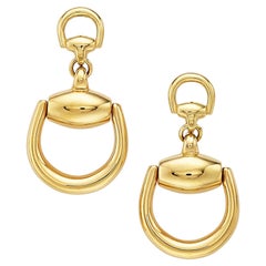 Gucci Pendientes Gota Horsebit Oro Amarillo 18k, Cierre Palanca