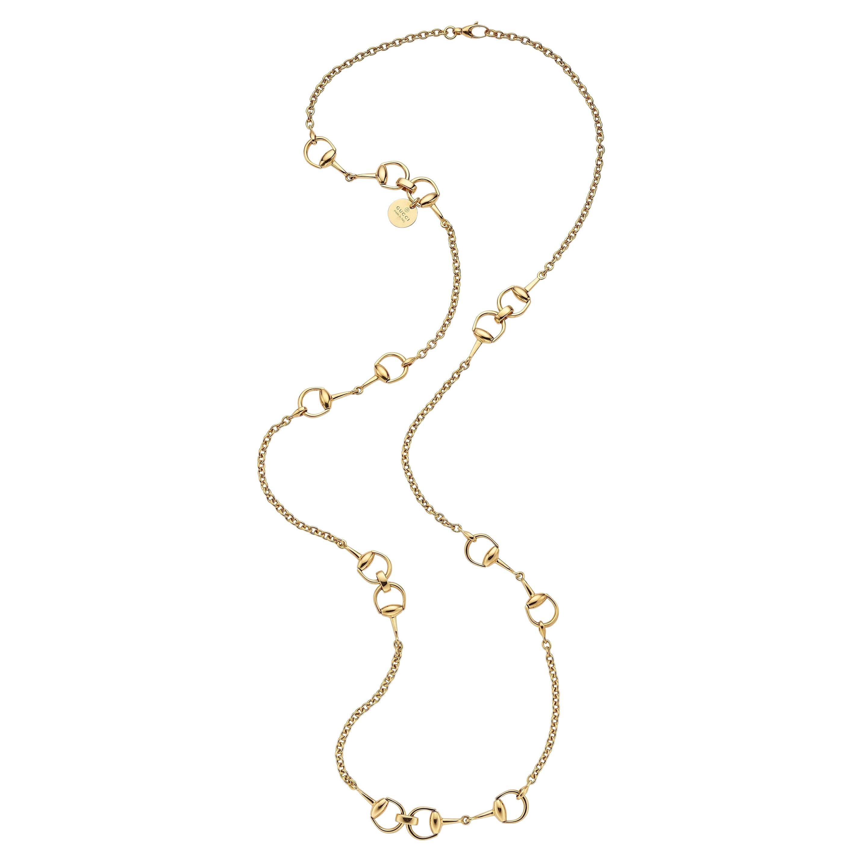 Gucci 18k Yellow Gold Horsebit Necklace 37.5" Gorgeous! im Angebot