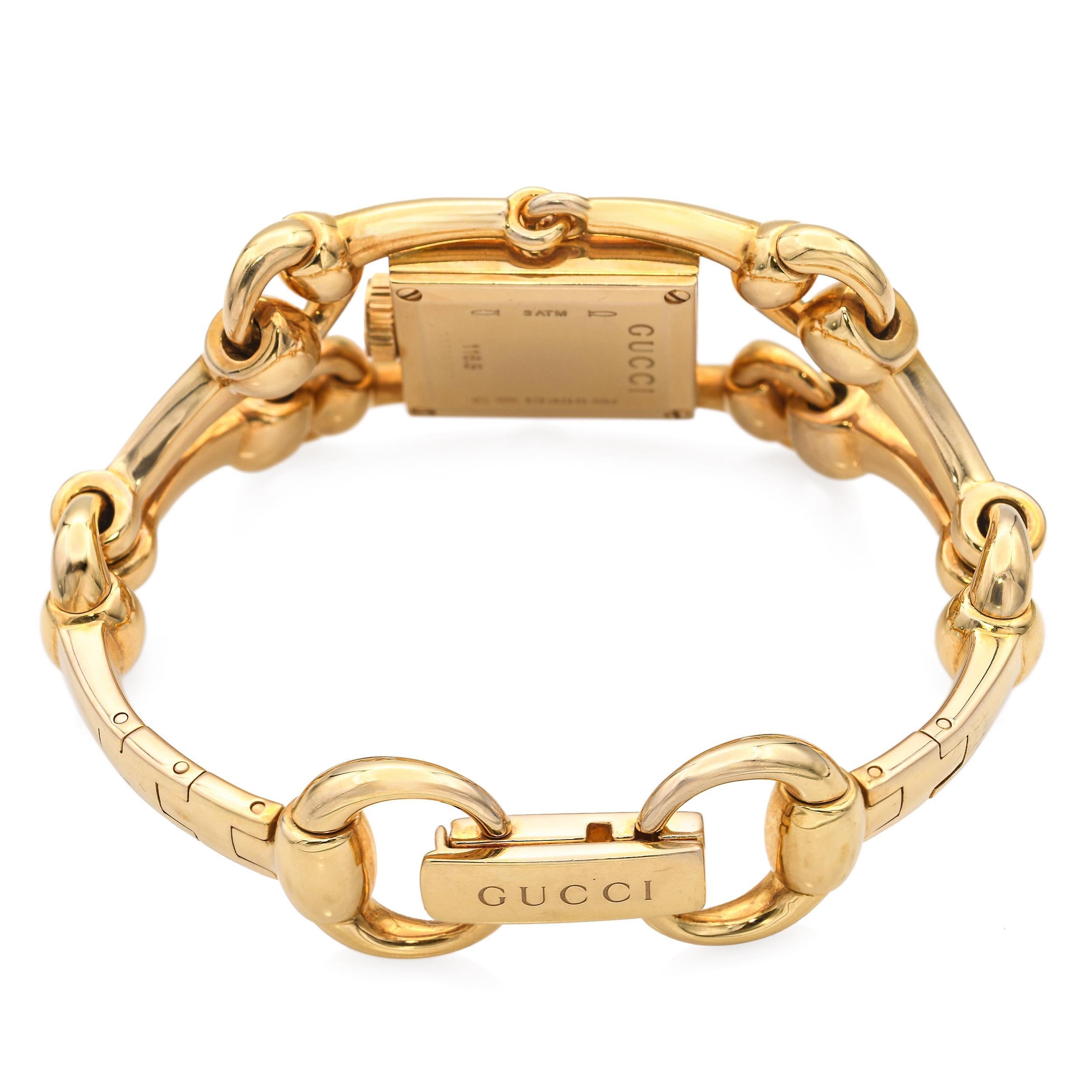 Gucci 18K Gelbgold Horsebit 'Signoria' Diamant Lünette Tigers Eye Damenuhr im Angebot 2