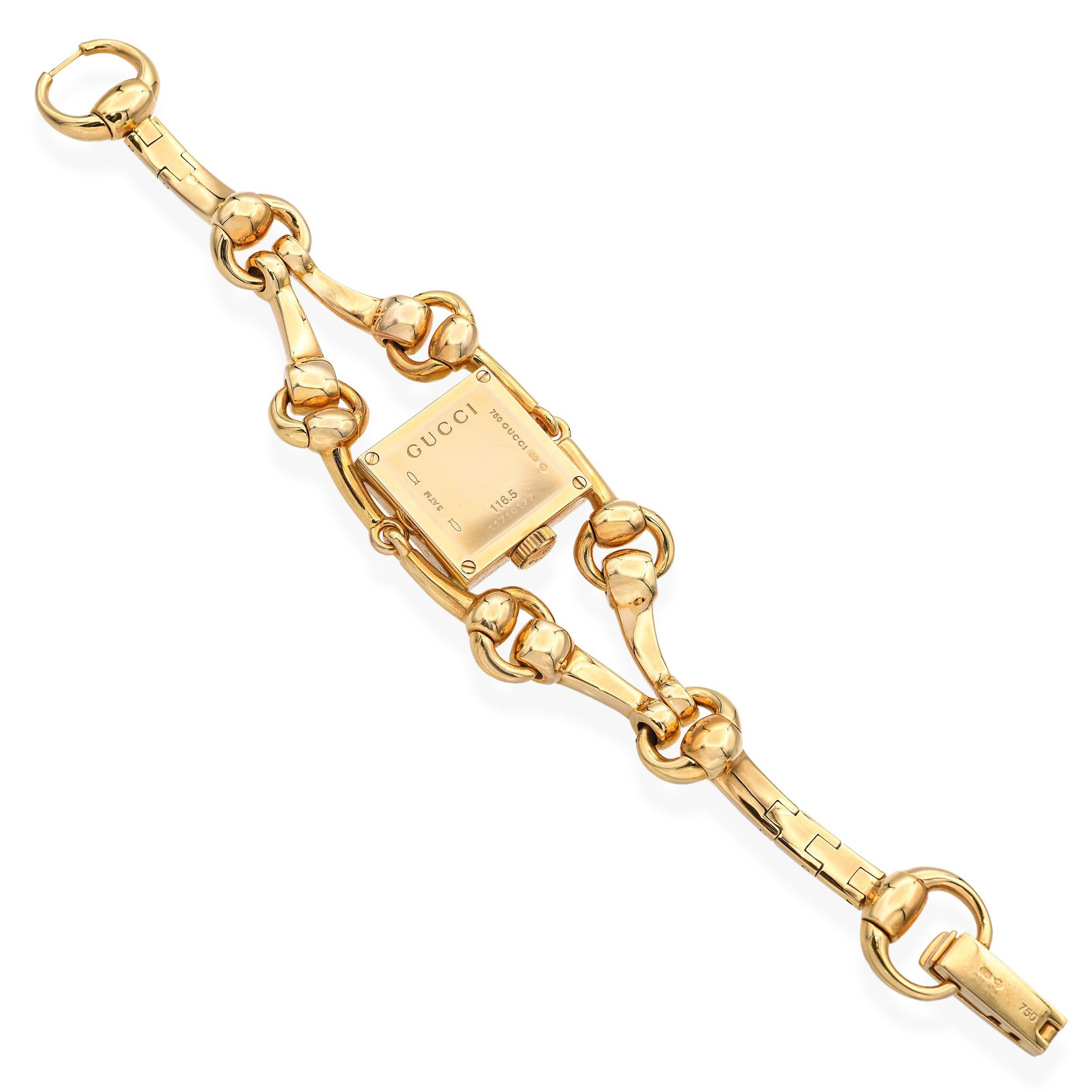 Gucci 18K Gelbgold Horsebit 'Signoria' Diamant Lünette Tigers Eye Damenuhr im Angebot 3
