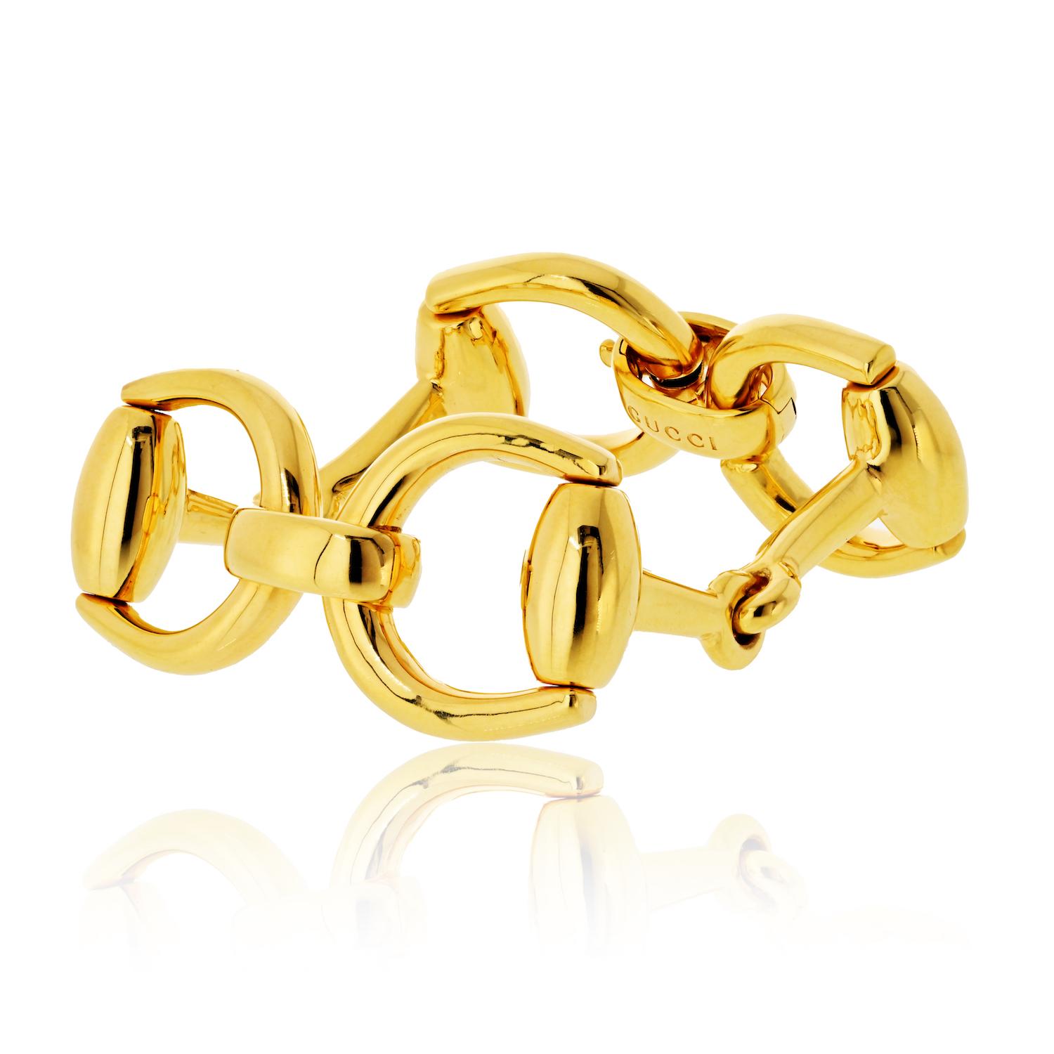 Gucci 18K Yellow Gold Horsebit Vintage Large Link Bracelet For Sale 1