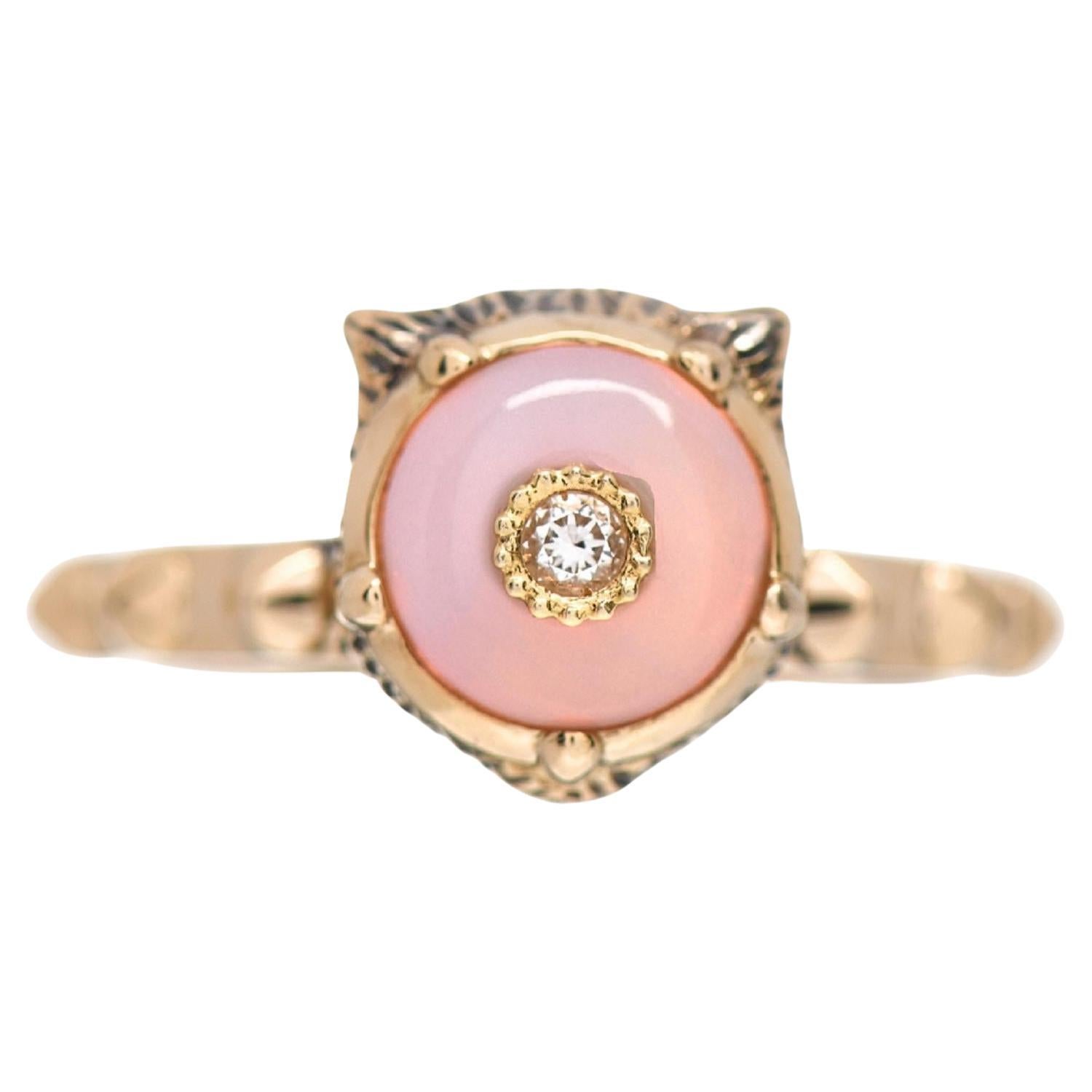 Anillo Gucci de oro amarillo de 18 quilates Le Marches des Merveilles Motivo Felino Diamante Rosa