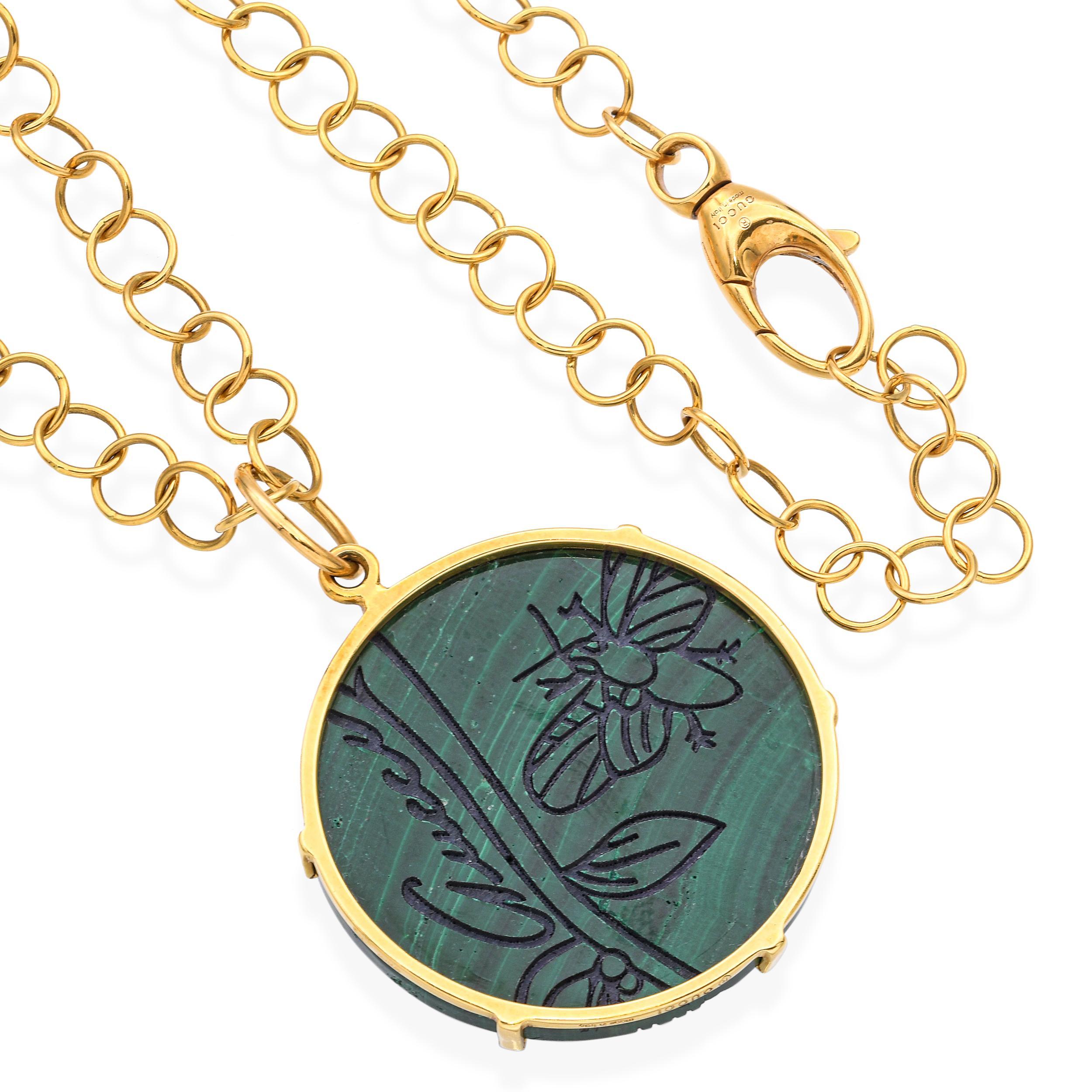 Gucci 18K Gelbgold Malachit Flora St. Tropez Anhänger Halskette im Zustand „Hervorragend“ im Angebot in New York, NY