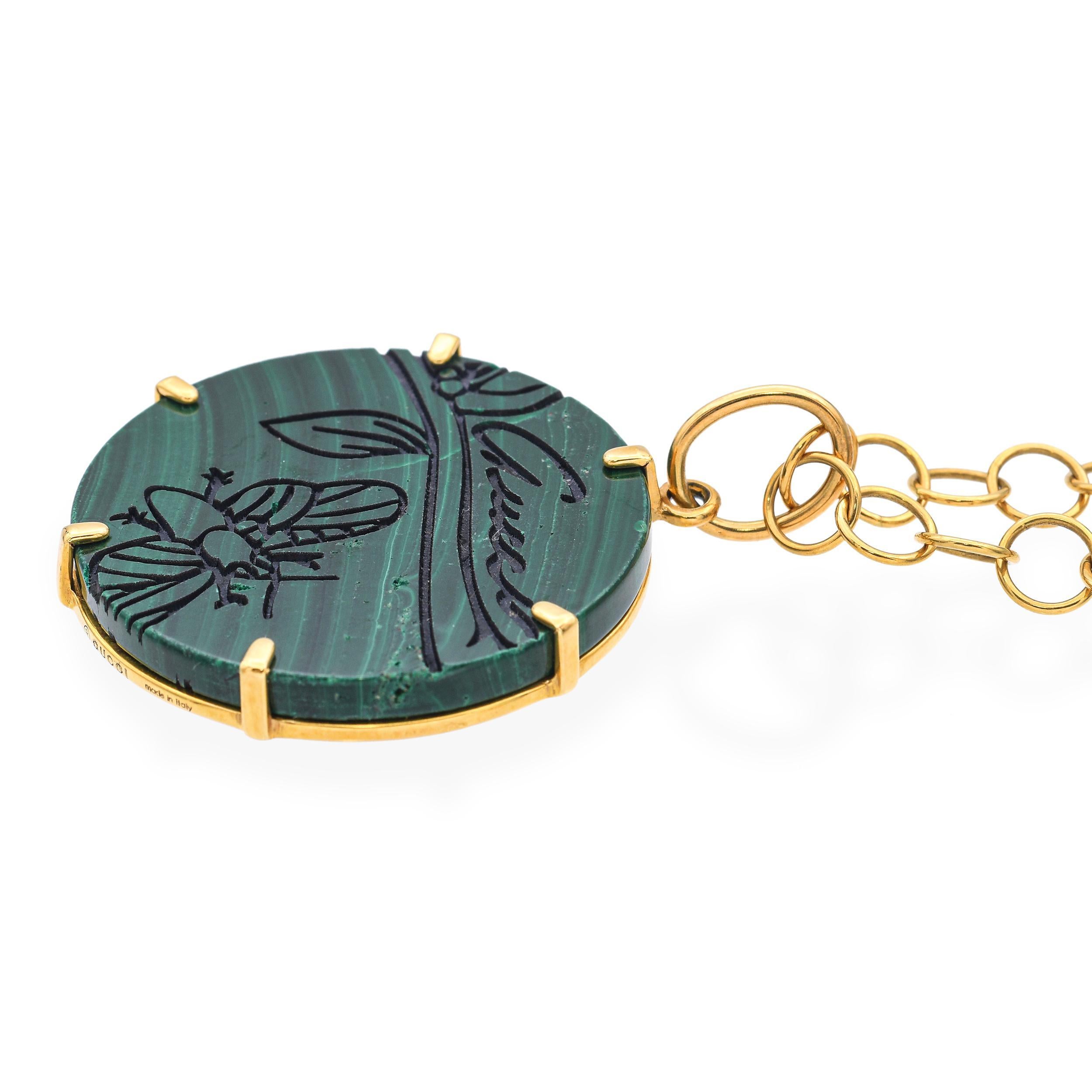 Gucci 18K Gelbgold Malachit Flora St. Tropez Anhänger Halskette für Damen oder Herren im Angebot