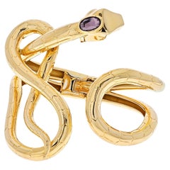 Vintage Gucci 18K Yellow Gold Snake Serpent Hinged Armlet Bracelet