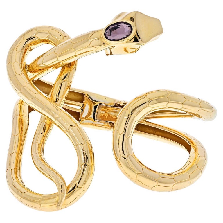 Gucci 18K Yellow Gold Snake Serpent Hinged Armlet Bracelet at 1stDibs