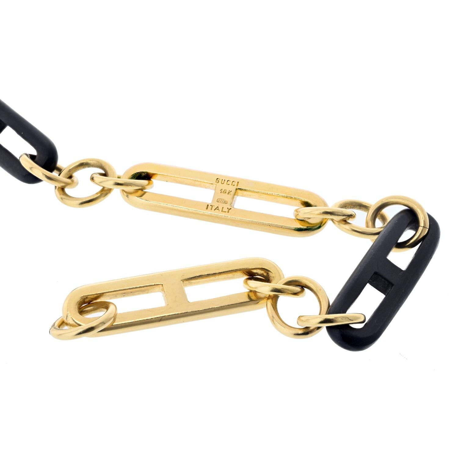 Gucci Bracciale A Link in Oro Giallo 18K e Legno Nero Vintage In condizioni ottime in vendita a New York, NY