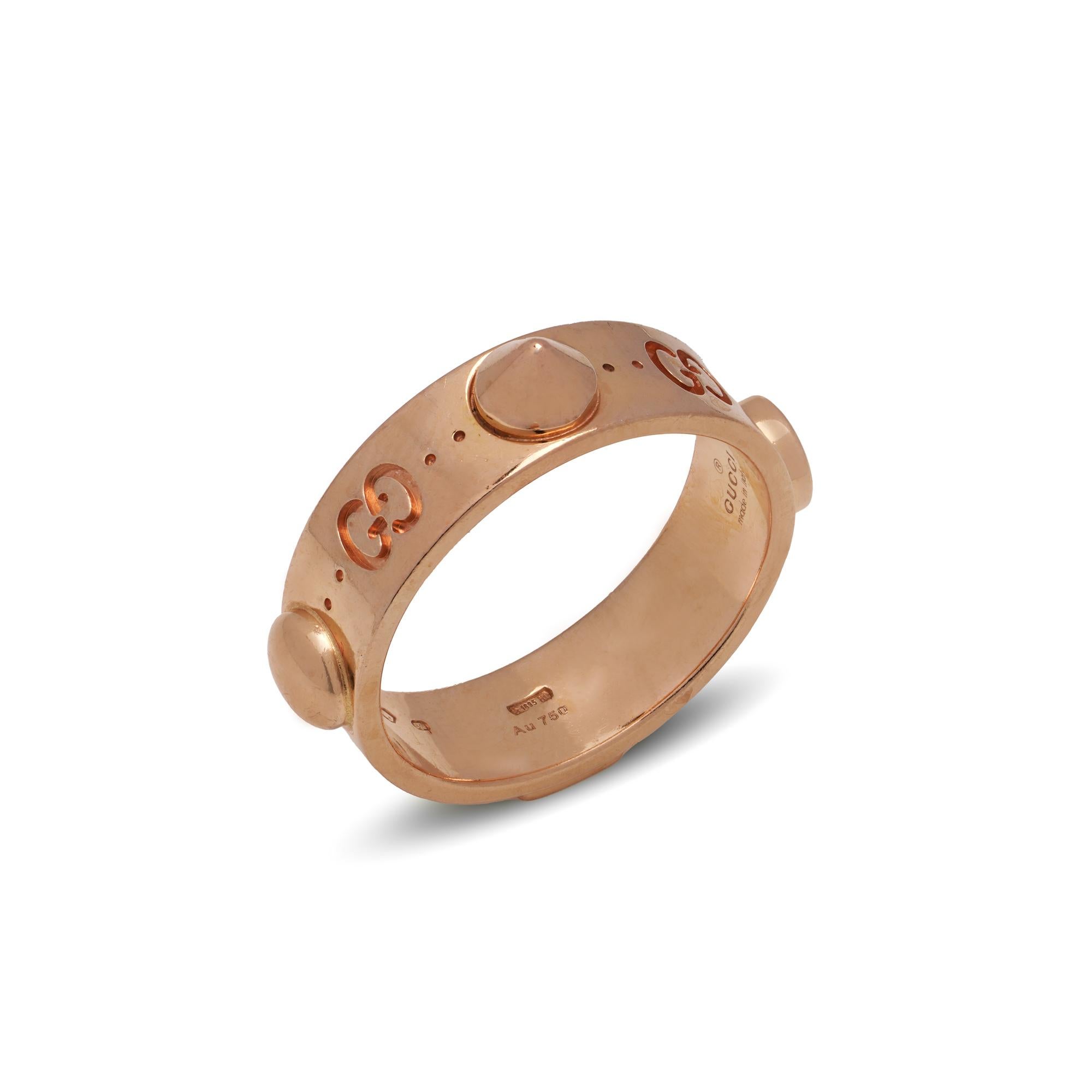 Gucci 18kt rose gold Iconic band ring with studs In Good Condition For Sale In Braintree, GB