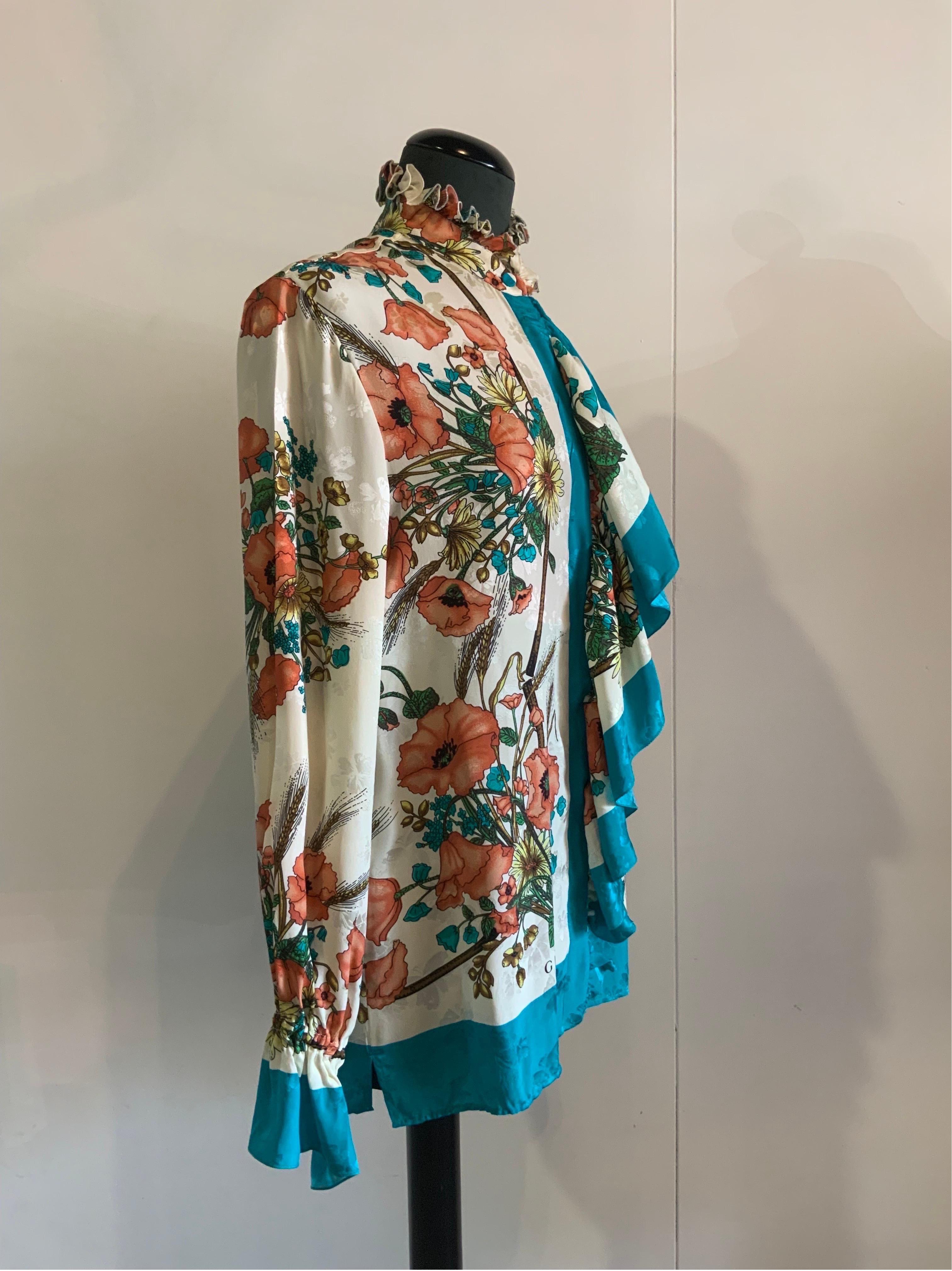Gucci 19 Ruffled floral silk Jaquard Bluse  In New Condition For Sale In Carnate, IT