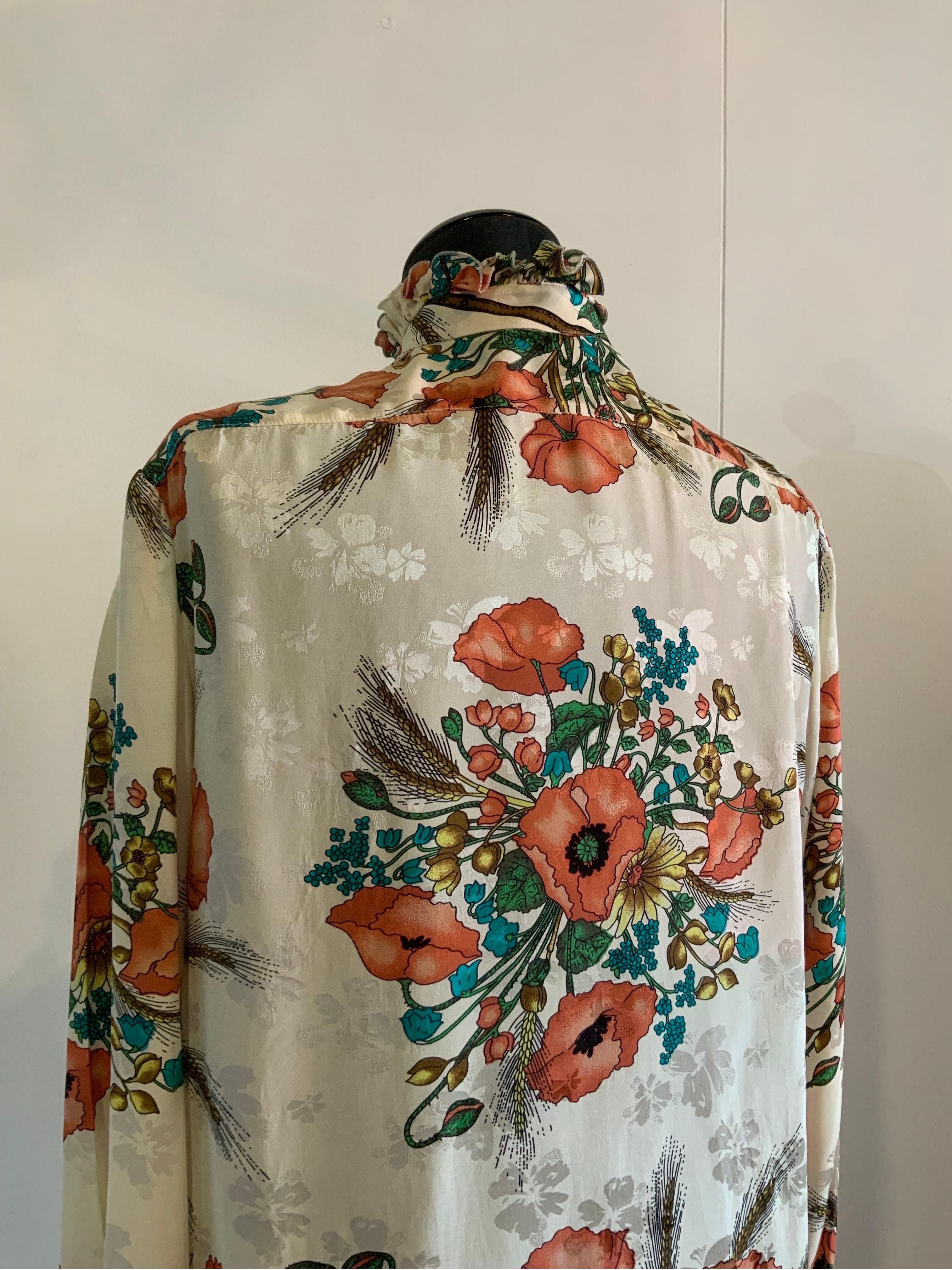 Gucci 19 Ruffled floral silk Jaquard Bluse  For Sale 1