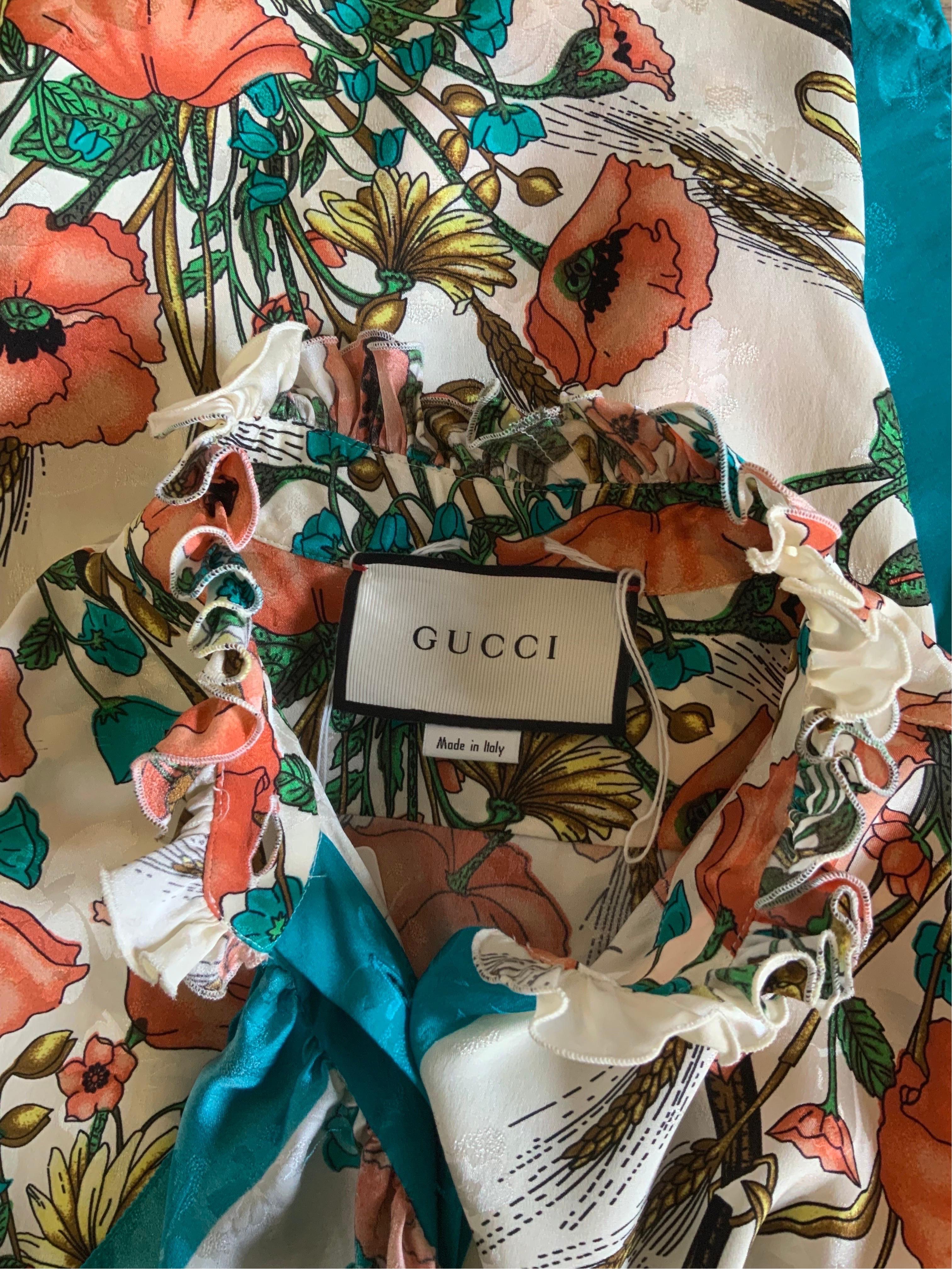 Gucci 19 Ruffled floral silk Jaquard Bluse  For Sale 2