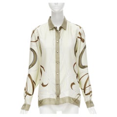 GUCCI 1921 100% siolk green beige horsebit buckle print shirt IT44 L