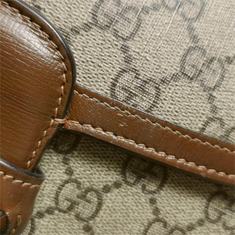 Gucci 1955 Horsebit Bag Small Brown Leather and GG Monogram Canvas For Sale 8