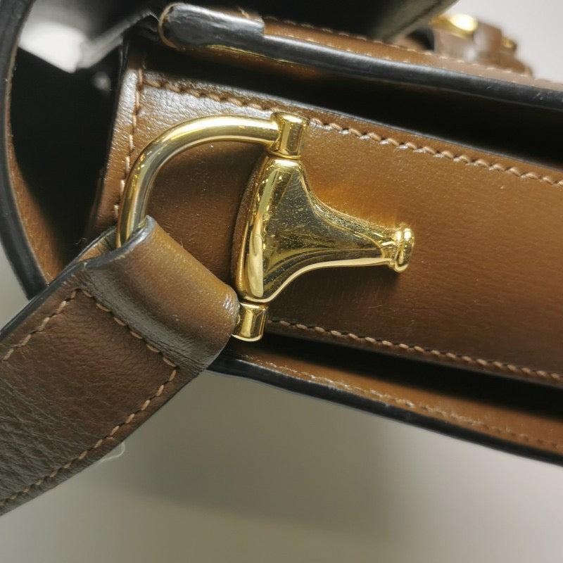 Gucci 1955 Horsebit Bag Small Brown Leather and GG Monogram Canvas For Sale 9