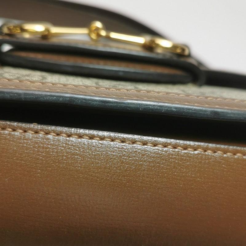 Gucci 1955 Horsebit Bag Small Brown Leather and GG Monogram Canvas For Sale 13