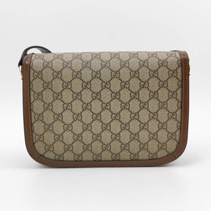 Women's Gucci 1955 Horsebit Bag Small Brown Leather and GG Monogram Canvas For Sale