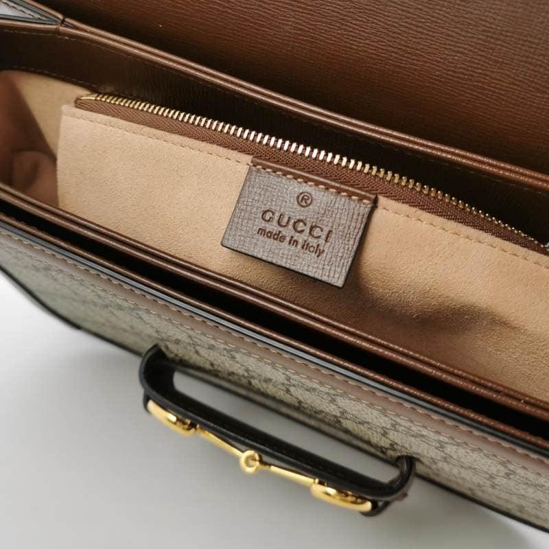 Gucci 1955 Horsebit Bag Tan Brown Small Leather Canvas Monogram For Sale 6