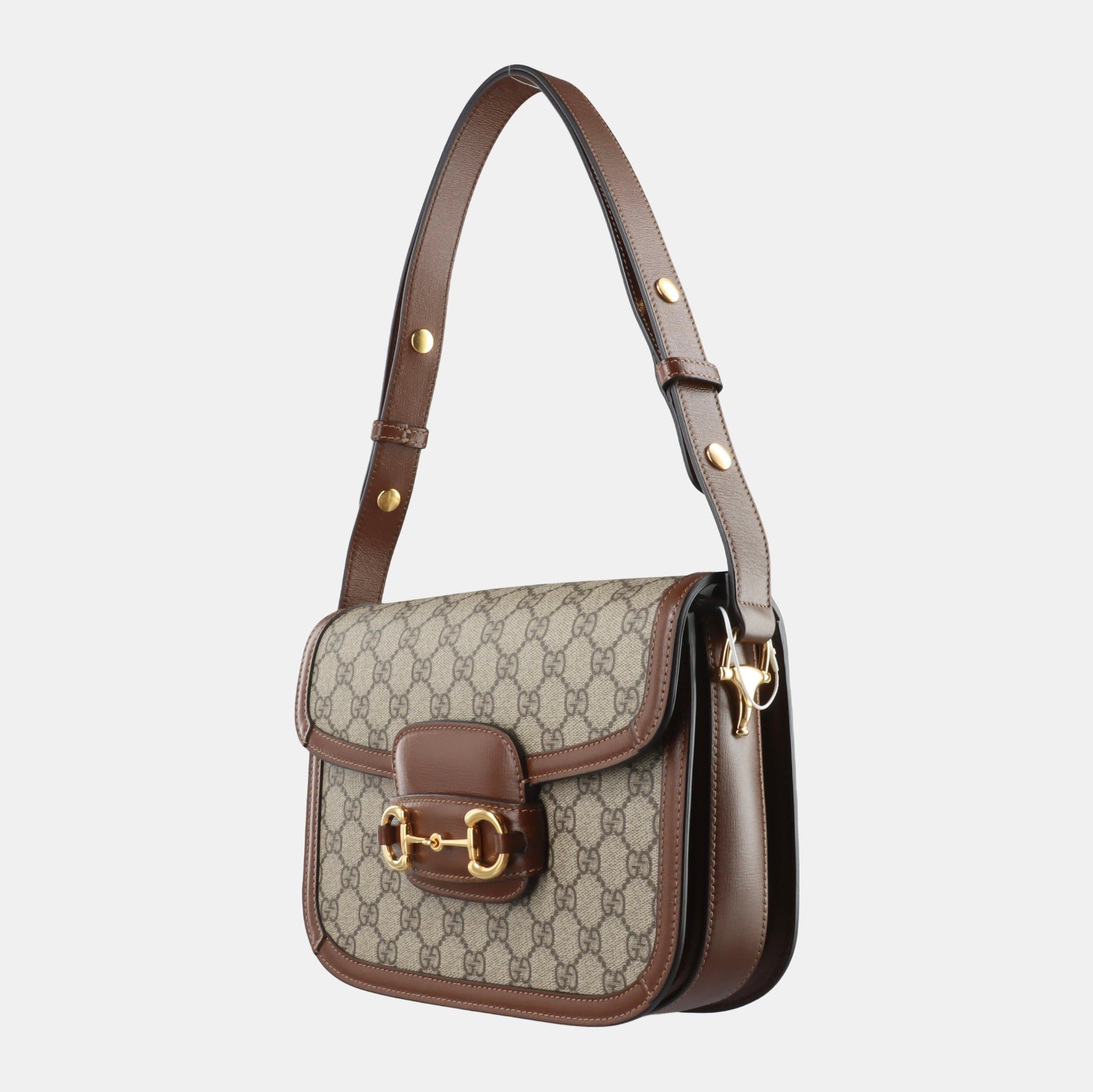 Beige Gucci 1955 Horsebit Bag Tan Brown Small Leather Canvas Monogram For Sale
