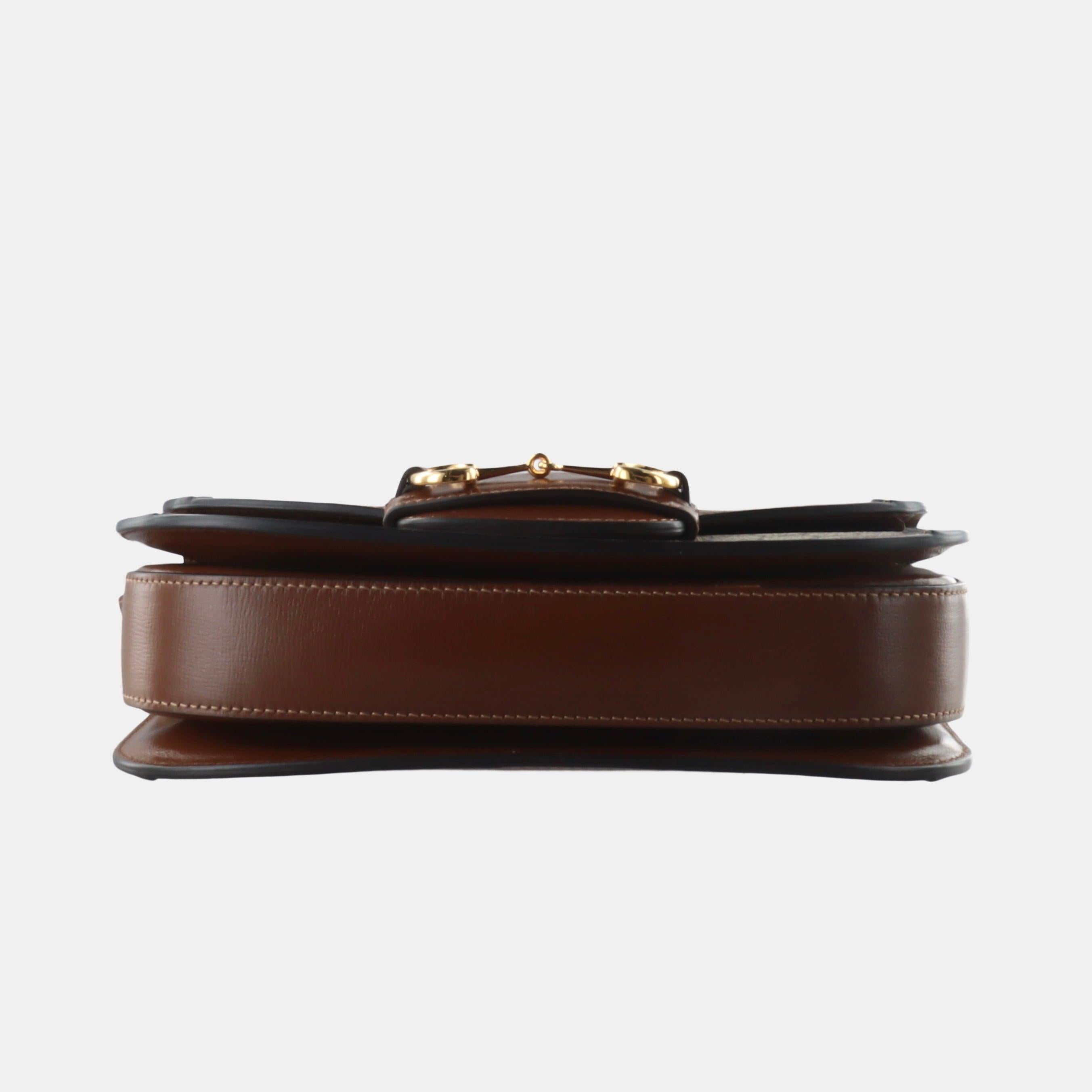 Gucci 1955 Horsebit Bag Tan Brown Small Leather Canvas Monogram For Sale 2