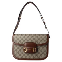 Gucci 1955 Horsebit Bag Tan Brown Small Leather Canvas Monogram