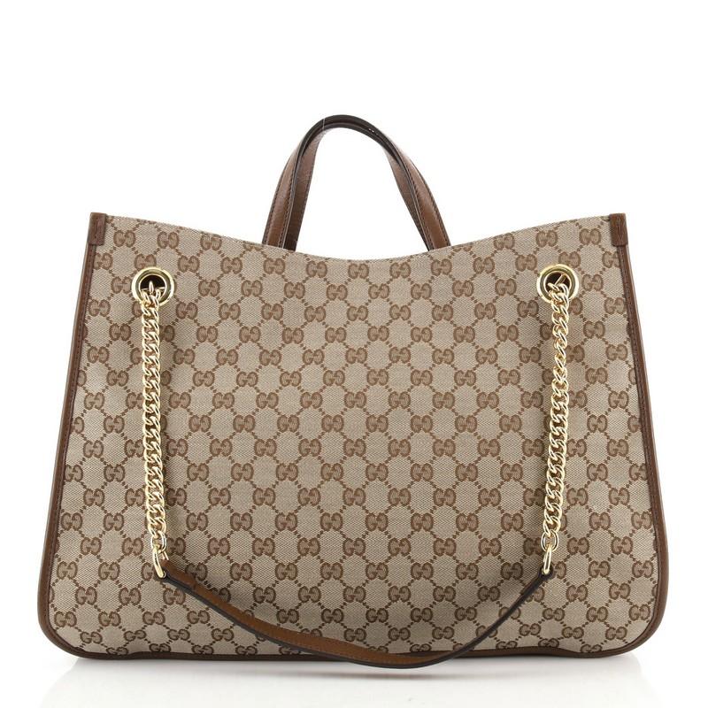 Brown Gucci 1955 Horsebit Chain Tote GG Canvas Large