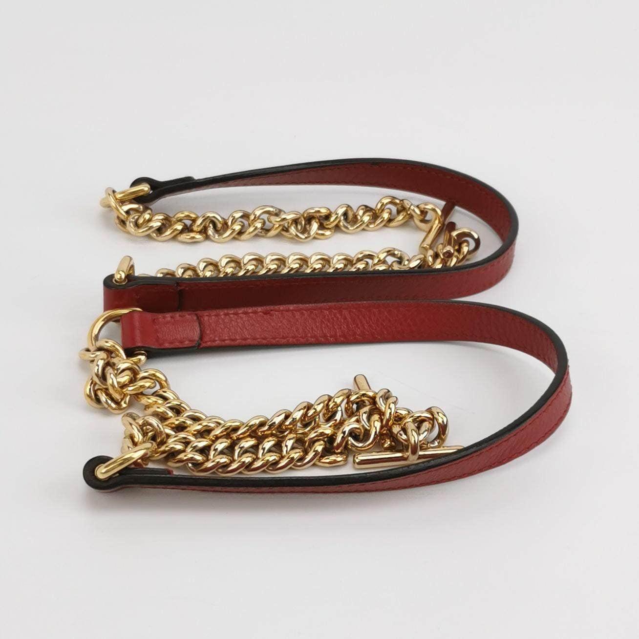 Gucci 1955 Horsebit Chain Tote Red Leather and Monogram Canvas For Sale 9