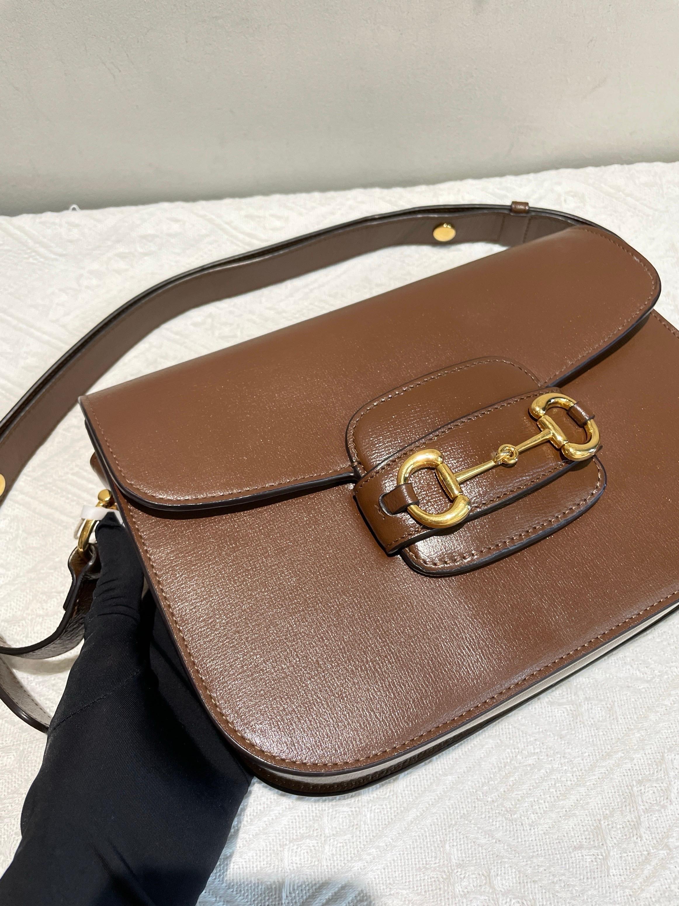 Gucci 1955 Horsebit Shoulder Bag Caramel Brown Small Leather 14