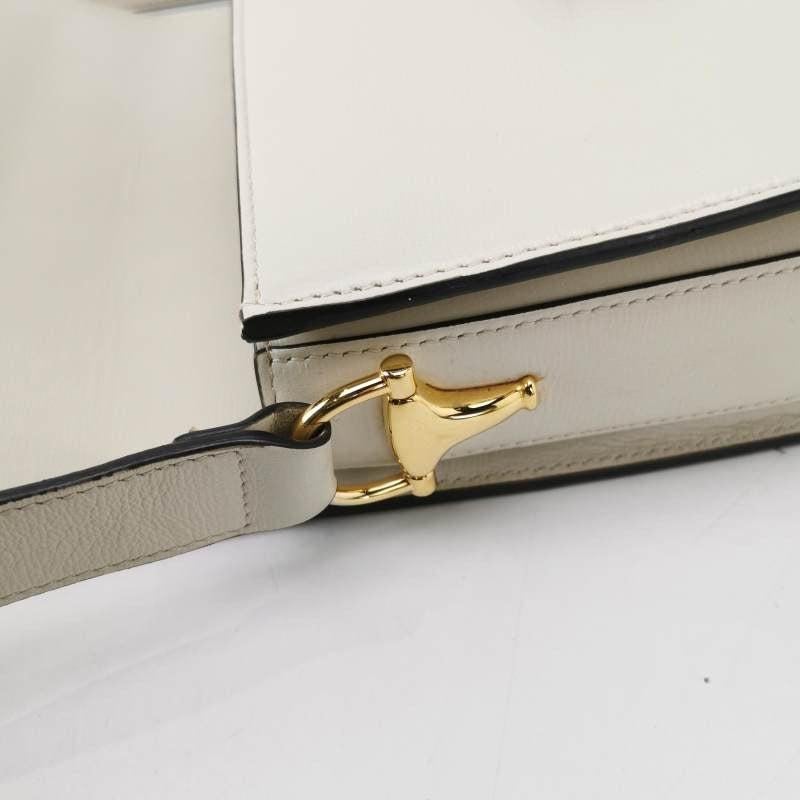 Gucci 1955 Horsebit Shoulder Bag White Small Leather For Sale 8