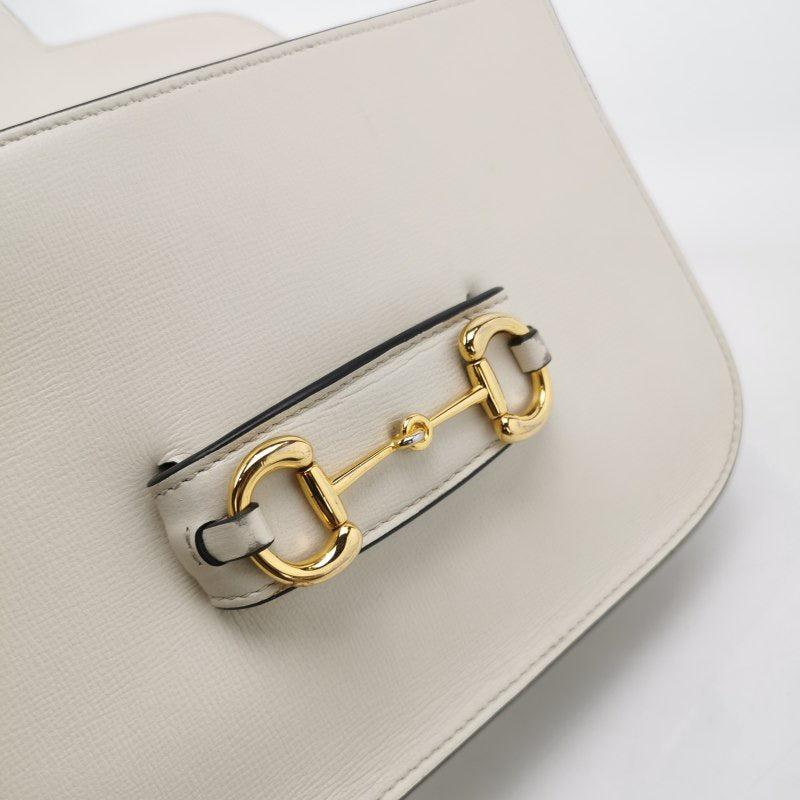 Gucci 1955 Horsebit Shoulder Bag White Small Leather For Sale 4