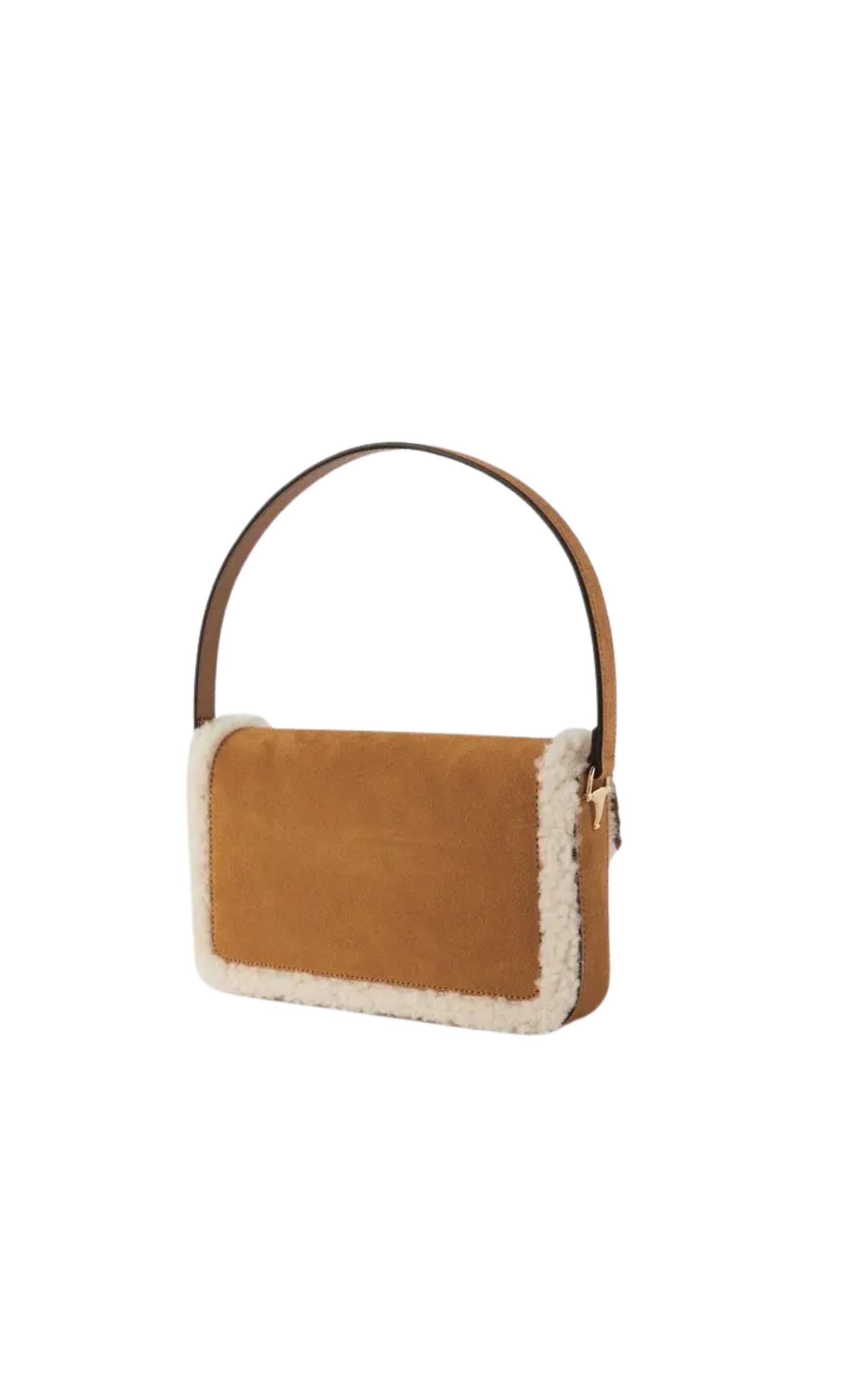Brown Gucci 1955 Horsebit Suede Tote Bag with Shearling-Trim For Sale