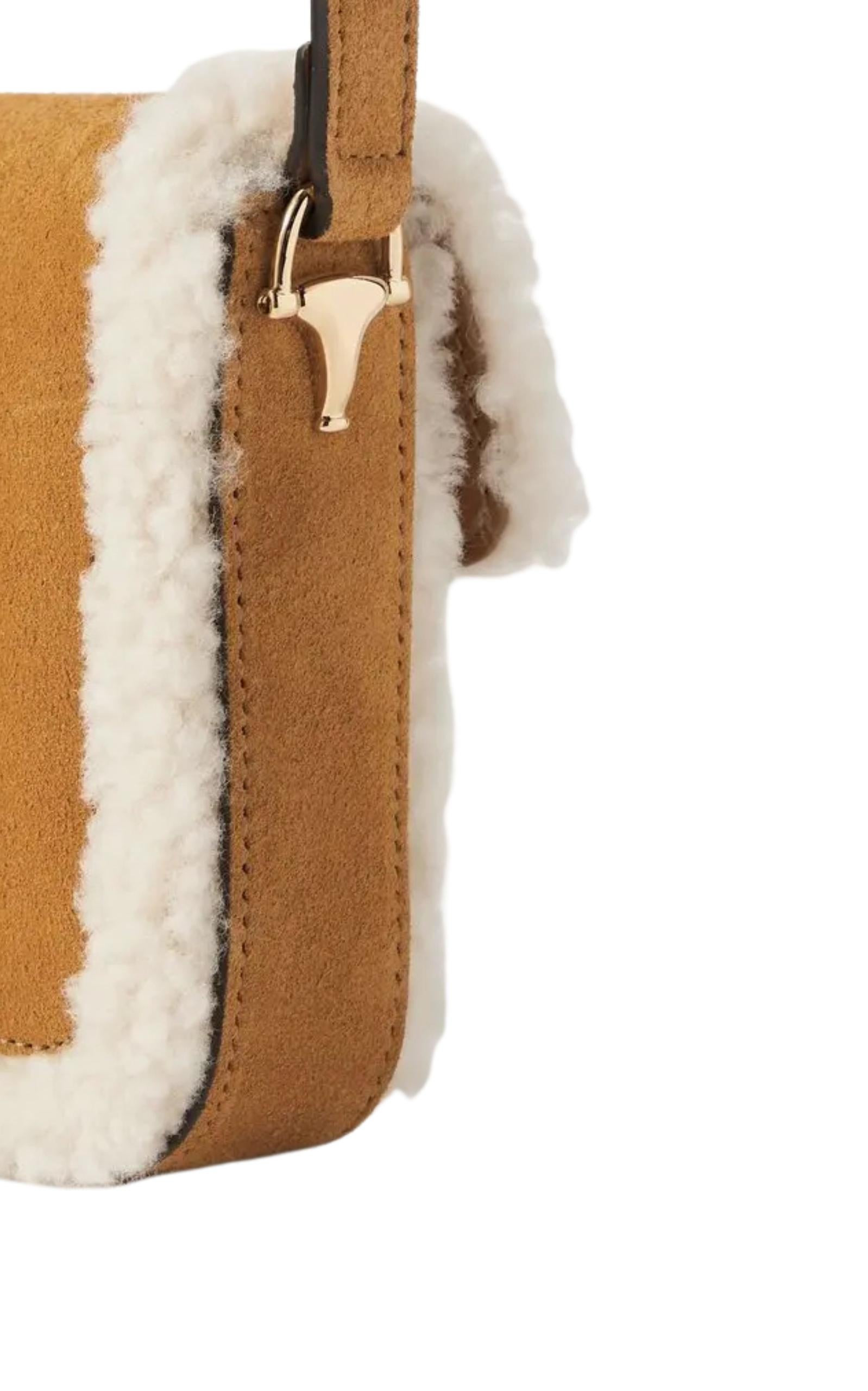 Women's Gucci 1955 Horsebit Suede Tote Bag with Shearling-Trim For Sale