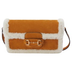 Gucci 1955 Horsebit Suede Tote Bag with Shearling-Trim