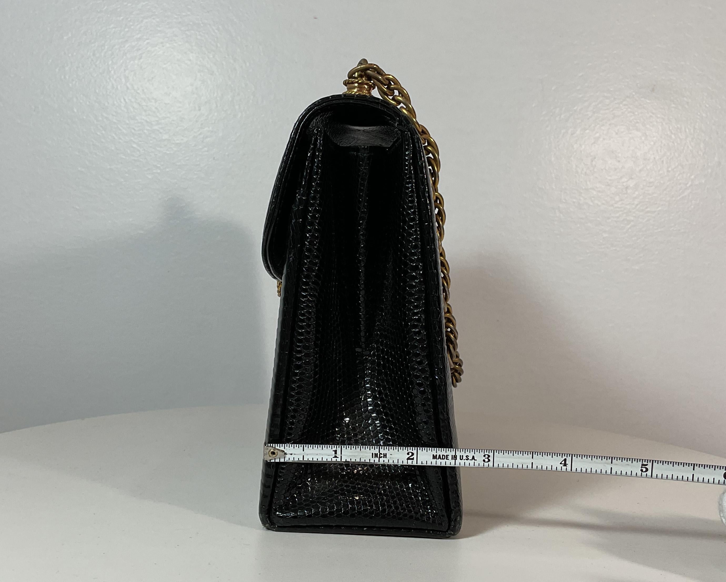 Women's GUCCI 1960s Black Lizard Leather Handbag with Mini Wallet and Mirror For Sale