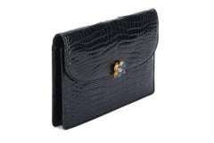 Gucci 1962 Black Croc & Lapis Clutch