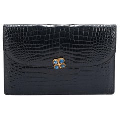 Gucci 1962 Black Croc & Lapis Clutch