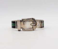 Gucci 1970 Schnallenarmband aus 925 Sterlingsilber mit grüner und schwarzer Emaille