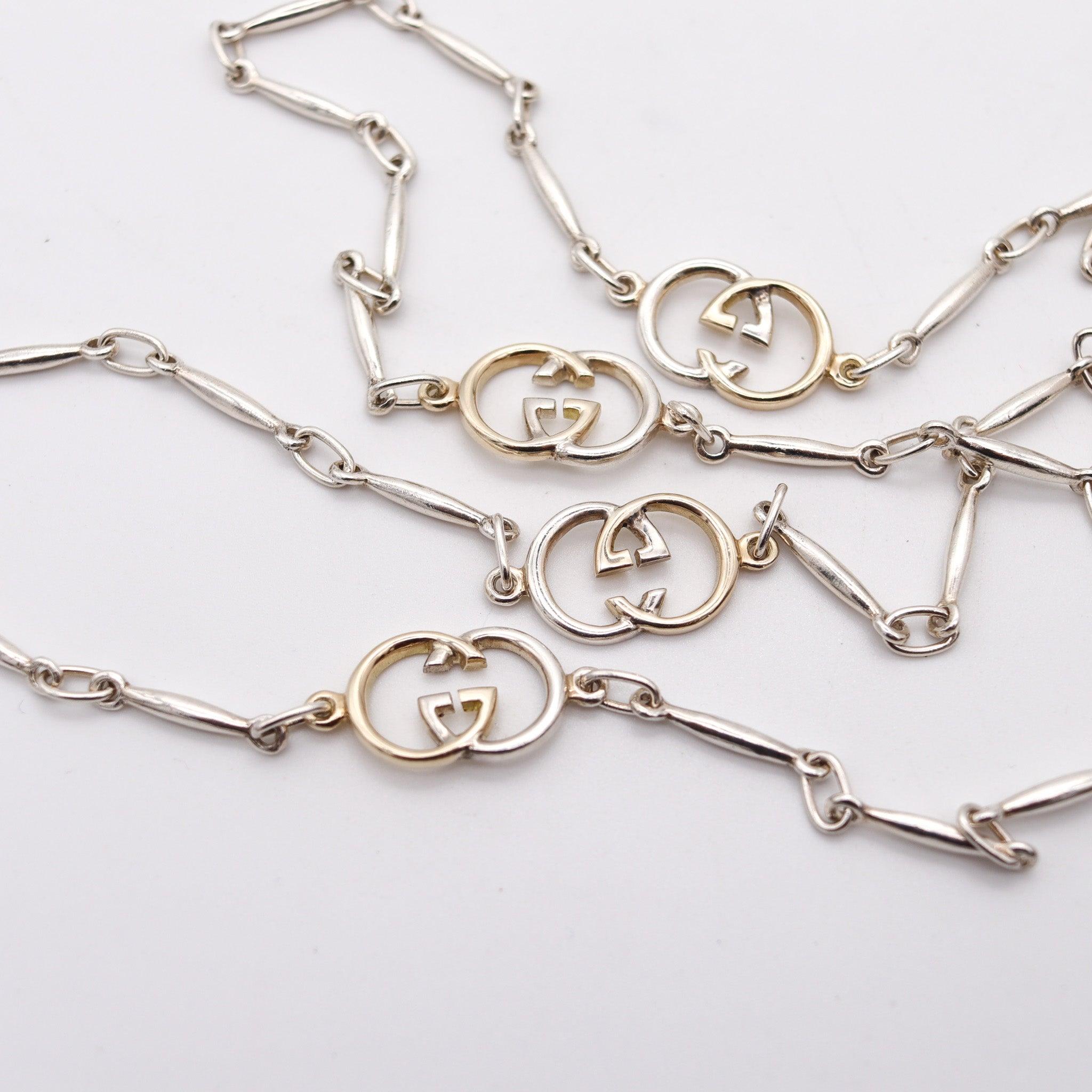 Gucci 1970 Firenze Vintage Sautoir lungo in argento e oro giallo 18Kt In condizioni ottime in vendita a Miami, FL