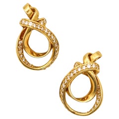 GUCCI 1970 Horse-Whip Clips Earrings In Solid In 18Kt Gold & 1.68 Ctw Diamonds