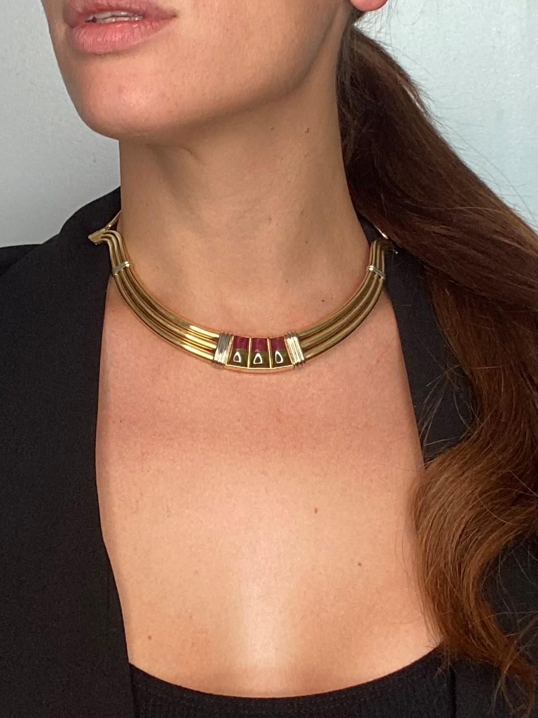 Gucci 1970 Milan Very Rare Choker Necklace 18Kt Gold 16.02 Cts in Tourmaline 2