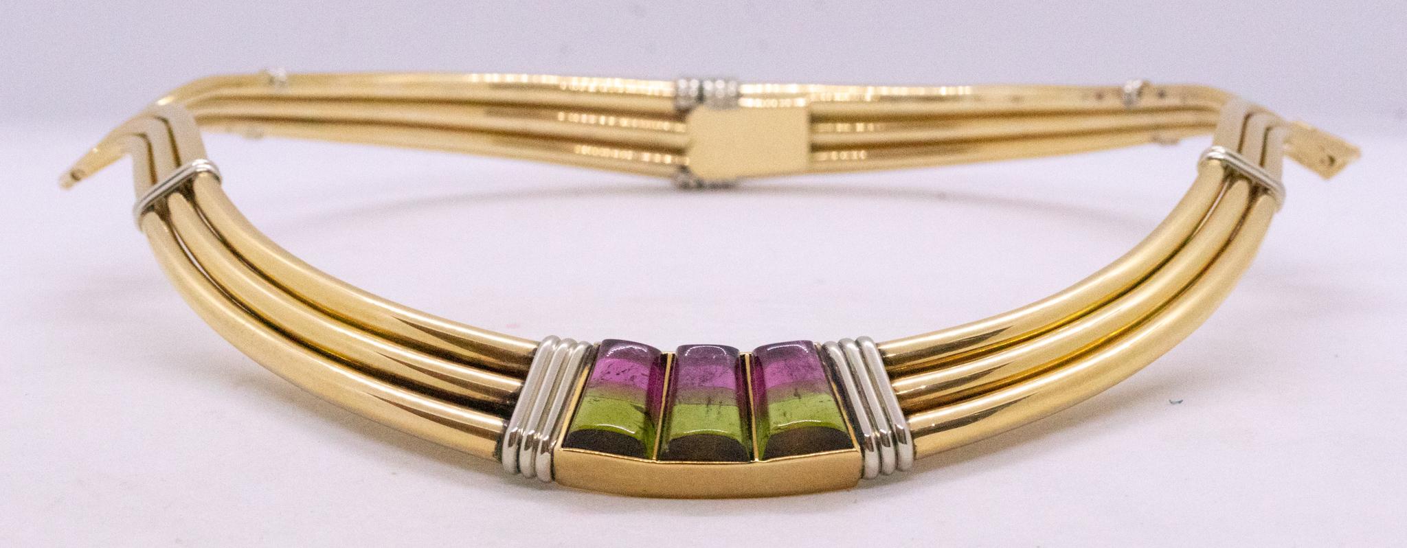 Modernist Gucci 1970 Milan Very Rare Choker Necklace 18Kt Gold 16.02 Cts in Tourmaline