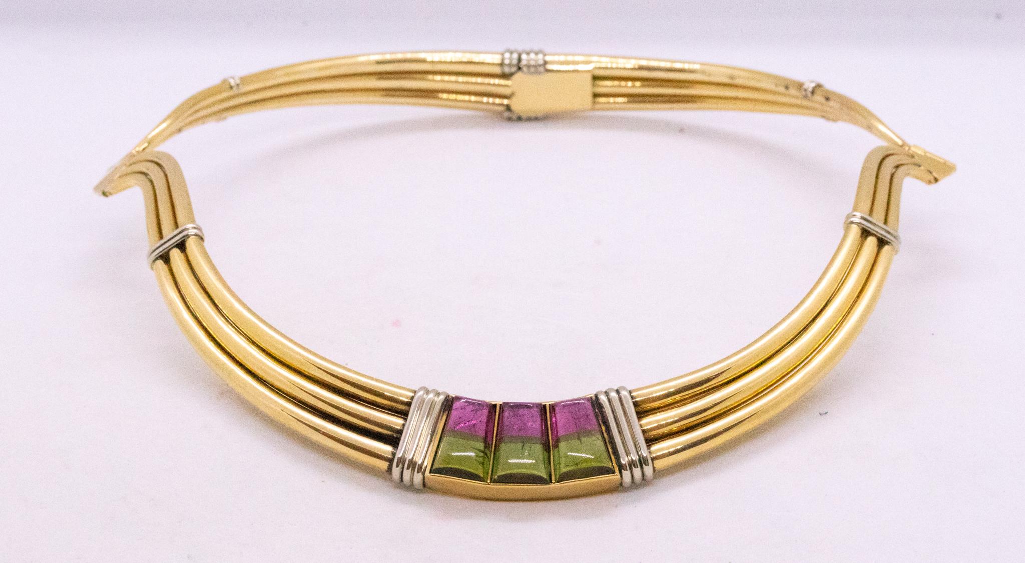 Cabochon Gucci 1970 Milan Very Rare Choker Necklace 18Kt Gold 16.02 Cts in Tourmaline