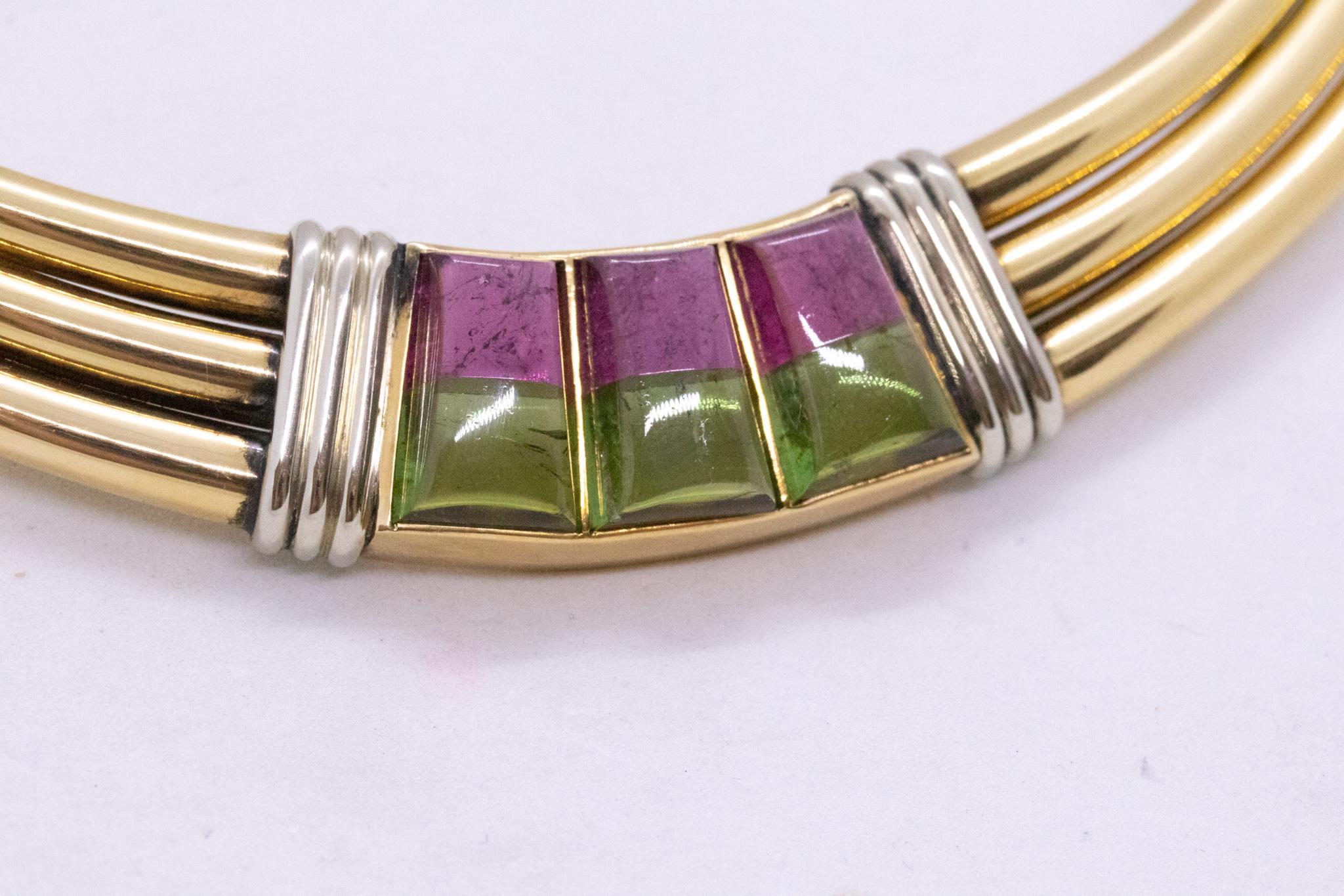 Gucci 1970 Milan Very Rare Choker Necklace 18Kt Gold 16.02 Cts in Tourmaline In Excellent Condition In Miami, FL