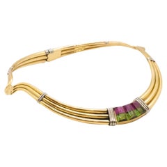 Gucci 1970 Milan Very Rare Choker Necklace 18Kt Gold 16.02 Cts in Tourmaline