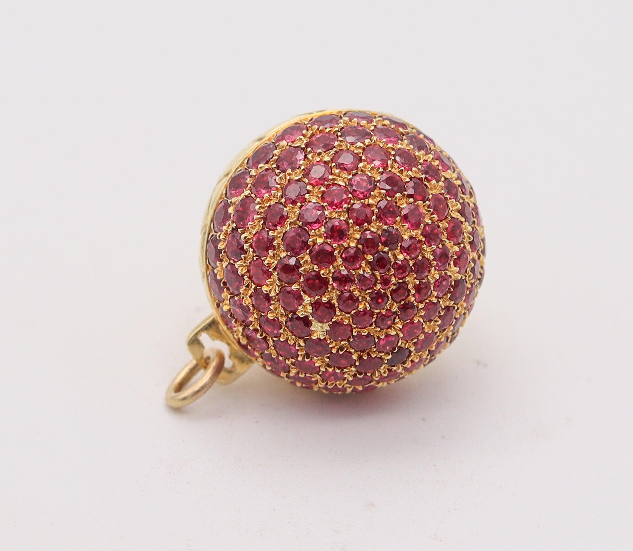 Modernist GUCCI 1970 Milano Secret-Box Ball Pendant In 18Kt Gold With 8.35 Ctw Rubies For Sale