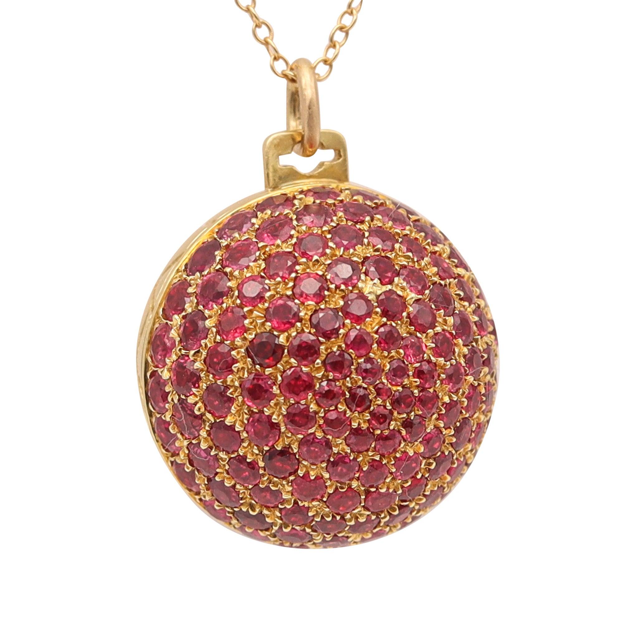 GUCCI 1970 Milano Secret-Box Ball Pendant In 18Kt Gold With 8.35 Ctw Rubies
