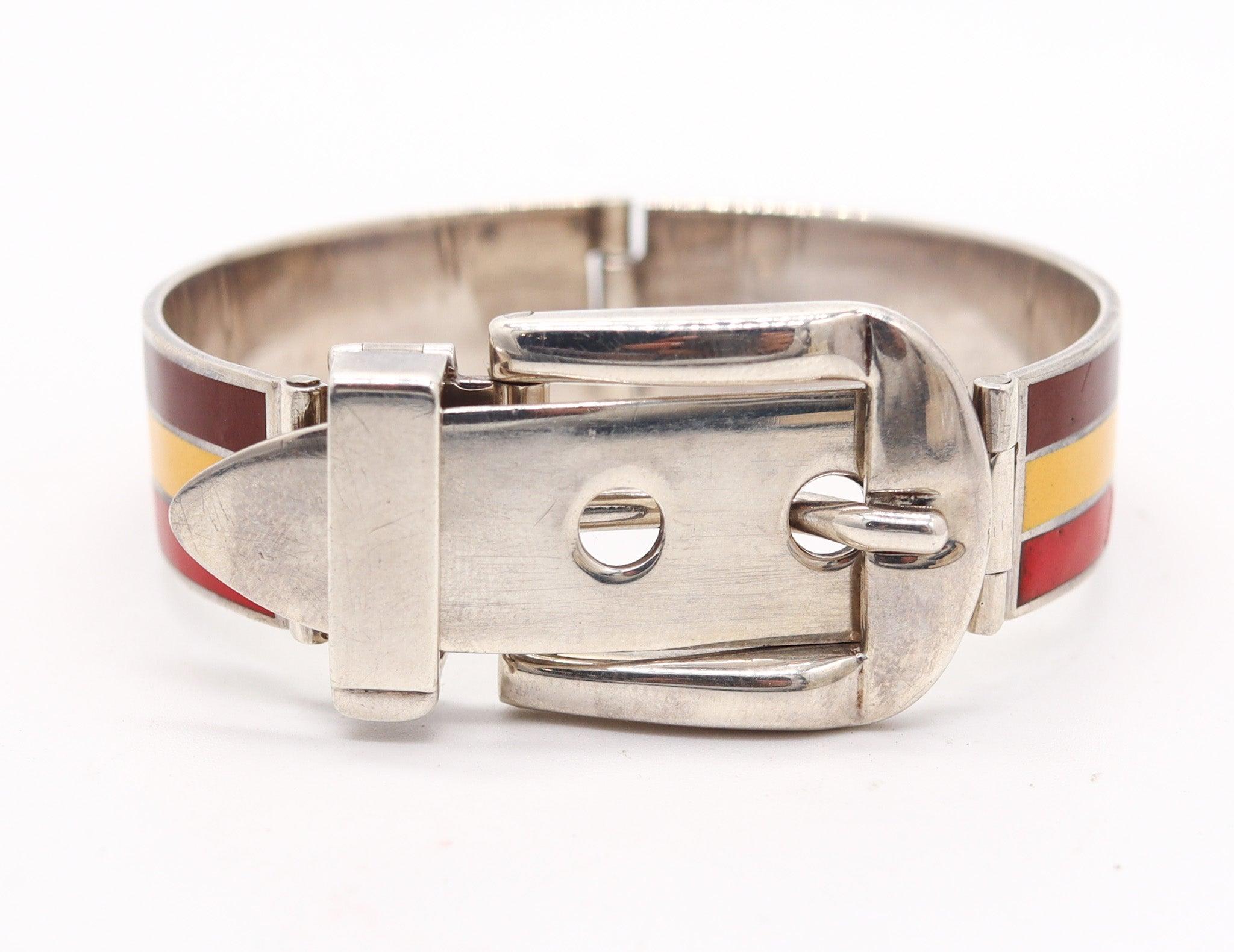 GUCCI 1970 Milano Vintage Schnalle-Armband mit Schnalle aus .925 Sterlingsilber mit Emaille (Modernistisch) im Angebot