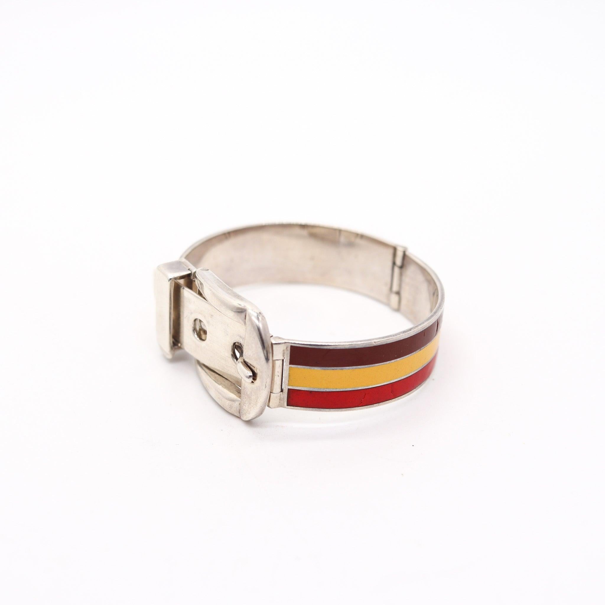 GUCCI 1970 Milano Vintage Schnalle-Armband mit Schnalle aus .925 Sterlingsilber mit Emaille im Zustand „Hervorragend“ im Angebot in Miami, FL