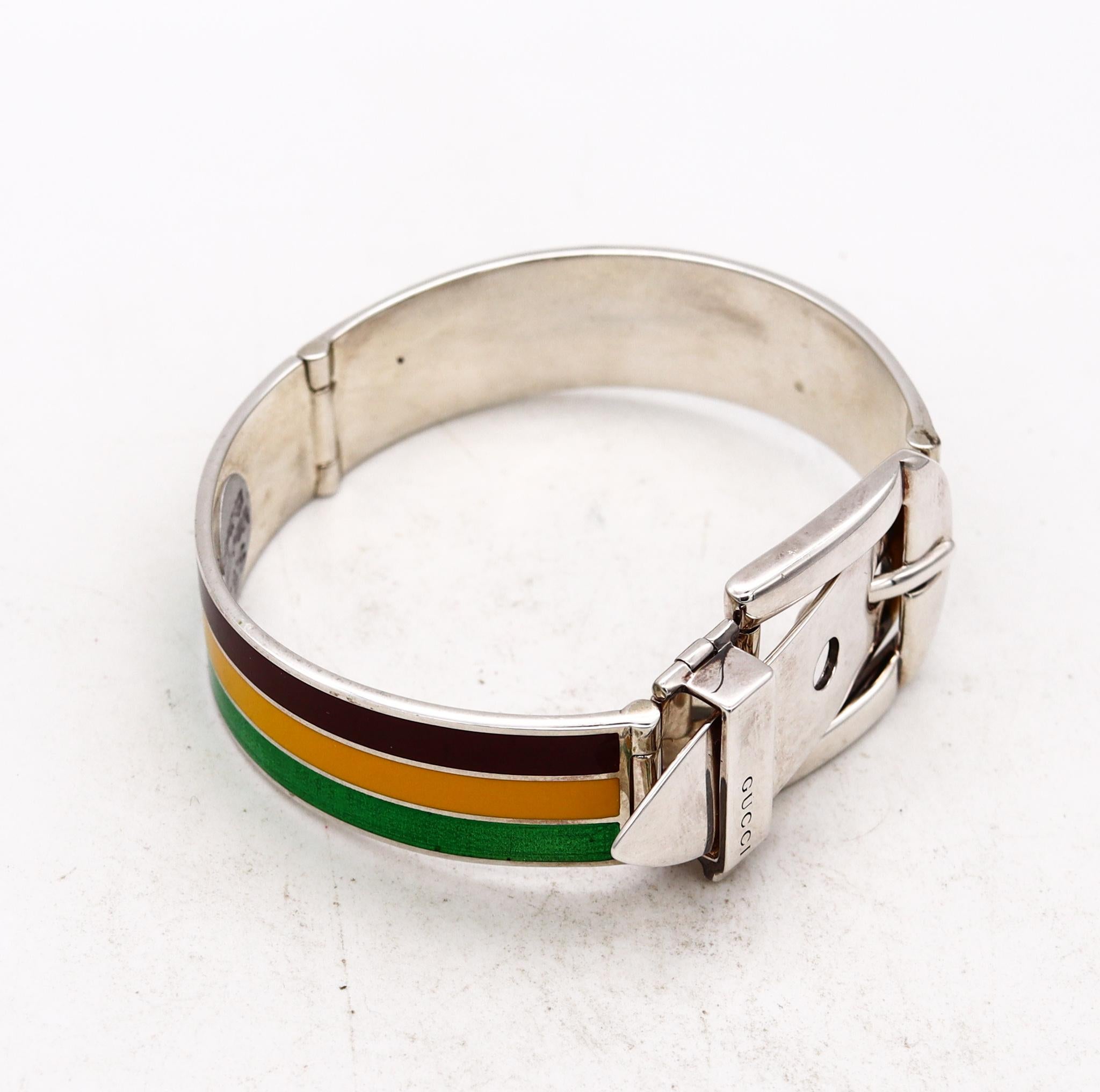 Gucci 1970 Milano Vintage Buckle Bracelet In .925 Sterling Silver With Enamel In Excellent Condition In Miami, FL